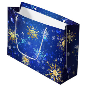 XMAS Blue Background with Golden Snowflakes Large Gift Bag