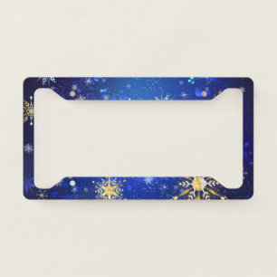 XMAS Blue Background with Golden Snowflakes License Plate Frame