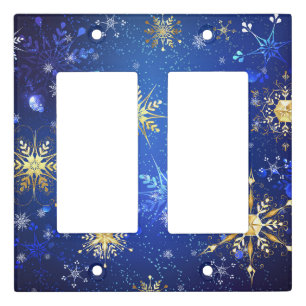 XMAS Blue Background with Golden Snowflakes Light Switch Cover