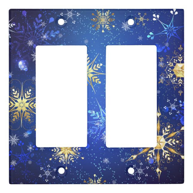 XMAS Blue Background with Golden Snowflakes Light Switch Cover (Front)