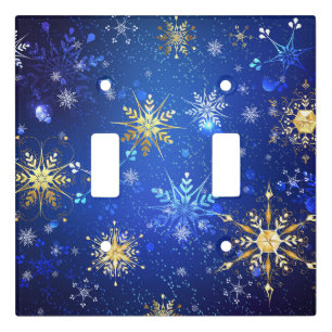 XMAS Blue Background with Golden Snowflakes Light Switch Cover