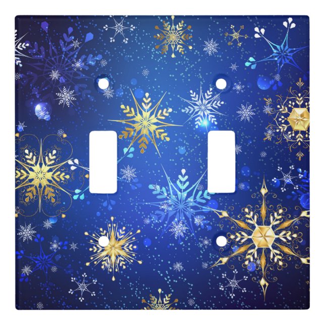 XMAS Blue Background with Golden Snowflakes Light Switch Cover (Front)