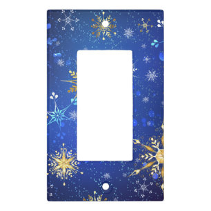 XMAS Blue Background with Golden Snowflakes Light Switch Cover