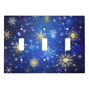 XMAS Blue Background with Golden Snowflakes Light Switch Cover