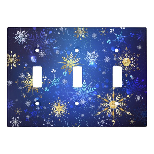 XMAS Blue Background with Golden Snowflakes Light Switch Cover (Front)