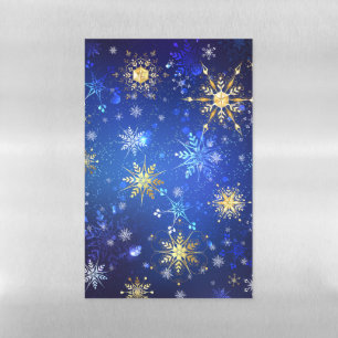 XMAS Blue Background with Golden Snowflakes Magnetic Dry Erase Sheet