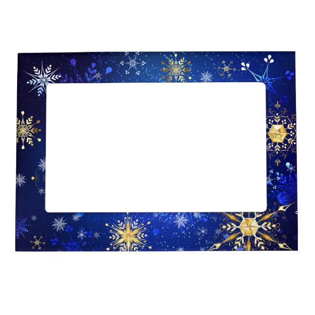XMAS Blue Background with Golden Snowflakes Magnetic Frame (Front)