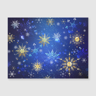 XMAS Blue Background with Golden Snowflakes Magnetic Invitation