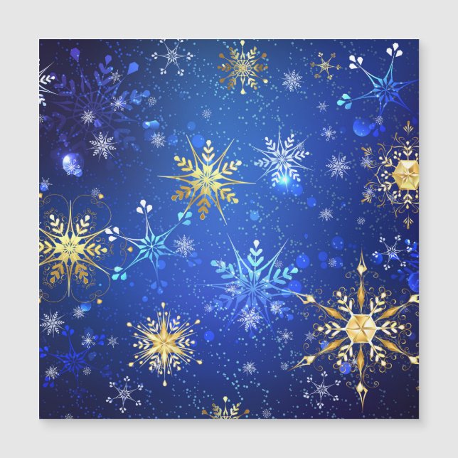 XMAS Blue Background with Golden Snowflakes Magnetic Invitation (Front)