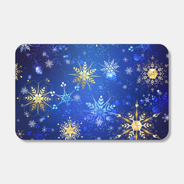 XMAS Blue Background with Golden Snowflakes Matchboxes (Front)
