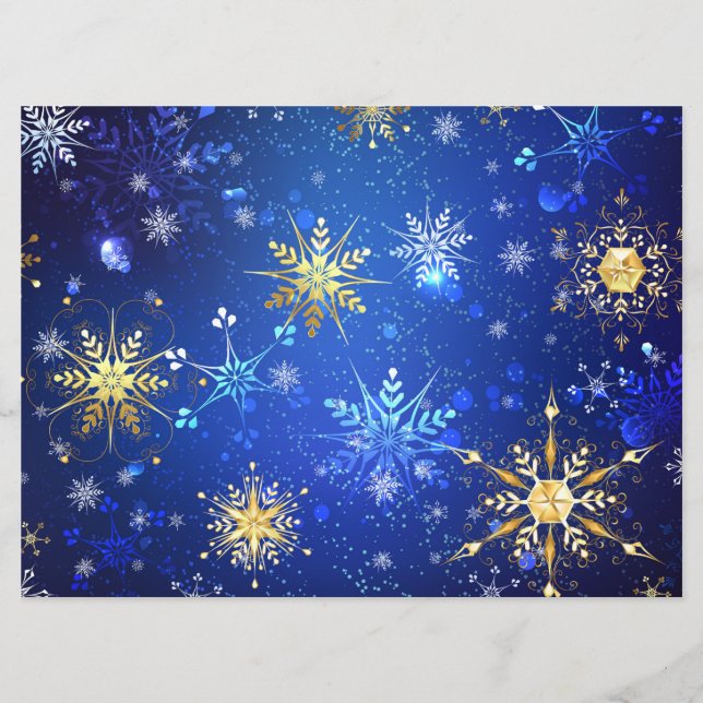XMAS Blue Background with Golden Snowflakes Menu (Front)