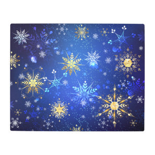 XMAS Blue Background with Golden Snowflakes Metal Print