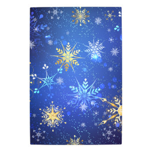 XMAS Blue Background with Golden Snowflakes Metal Print
