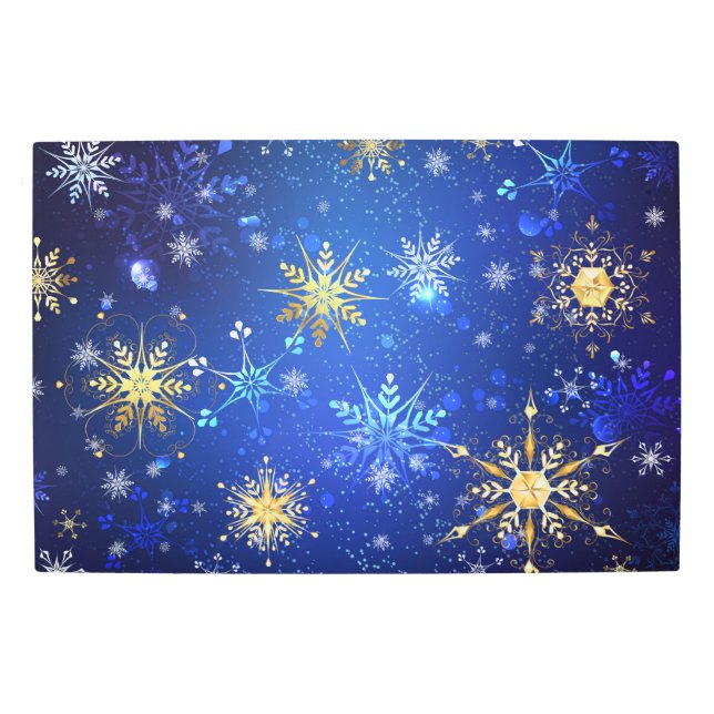 XMAS Blue Background with Golden Snowflakes Metal Print (Front)