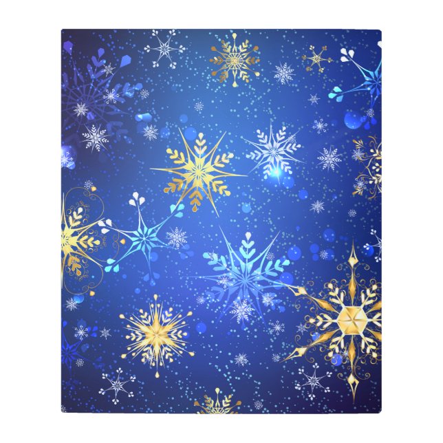 XMAS Blue Background with Golden Snowflakes Metal Print (Front)
