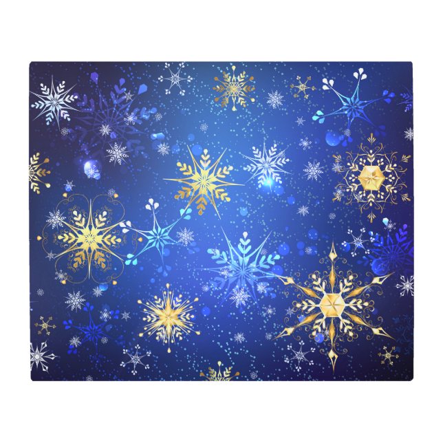 XMAS Blue Background with Golden Snowflakes Metal Print (Front)