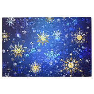 XMAS Blue Background with Golden Snowflakes Metal Print