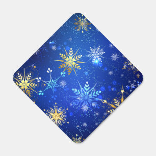 XMAS Blue Background with Golden Snowflakes Metal Sign