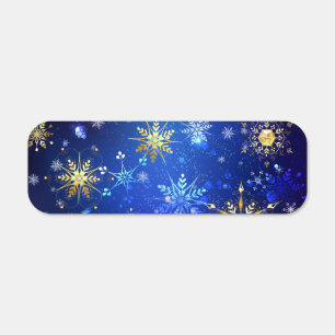 XMAS Blue Background with Golden Snowflakes Metal Sign