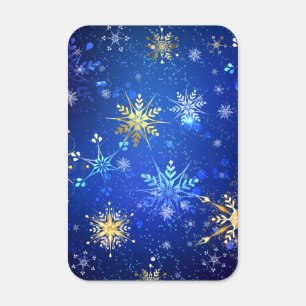 XMAS Blue Background with Golden Snowflakes Metal Sign