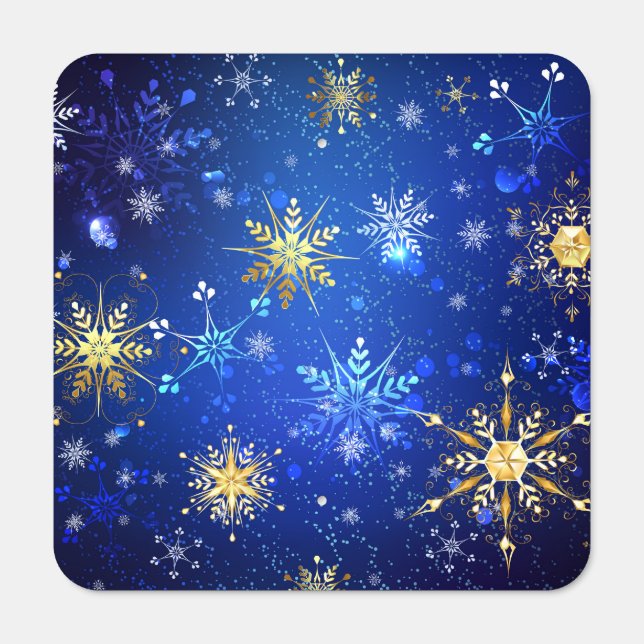 XMAS Blue Background with Golden Snowflakes Metal Sign (Front)
