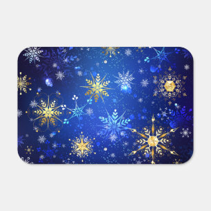 XMAS Blue Background with Golden Snowflakes Metal Sign
