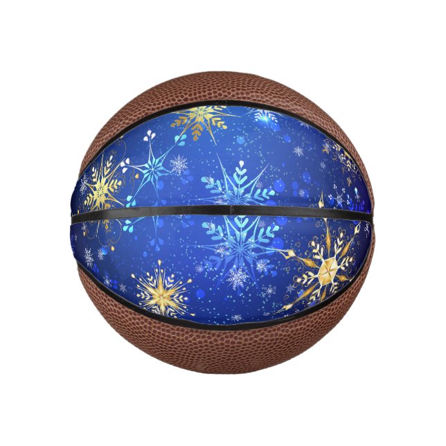 XMAS Blue Background with Golden Snowflakes Mini Basketball (Front)