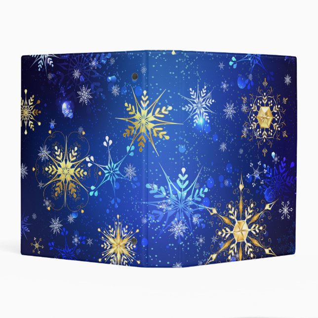 XMAS Blue Background with Golden Snowflakes Mini Binder (Background)