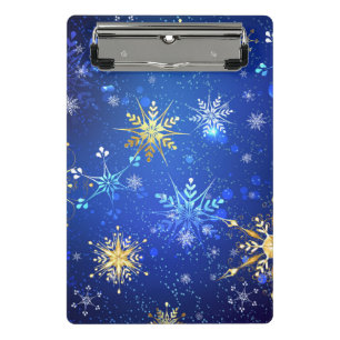 XMAS Blue Background with Golden Snowflakes Mini Clipboard
