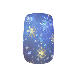 XMAS Blue Background with Golden Snowflakes Minx Nail Art