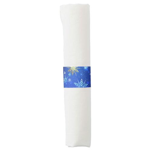 XMAS Blue Background with Golden Snowflakes Napkin Bands