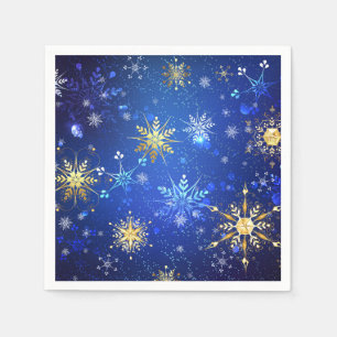XMAS Blue Background with Golden Snowflakes Napkins