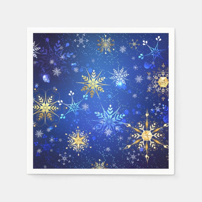 XMAS Blue Background with Golden Snowflakes Napkins (Front)