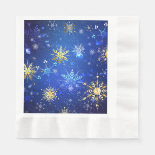 XMAS Blue Background with Golden Snowflakes Napkins