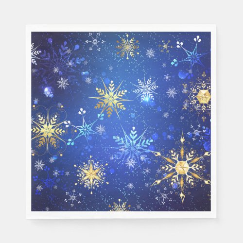 XMAS Blue Background with Golden Snowflakes Napkins