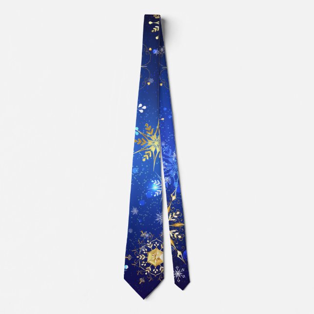 XMAS Blue Background with Golden Snowflakes Neck Tie (Front)
