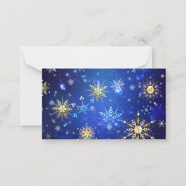 XMAS Blue Background with Golden Snowflakes Note Card (Front)