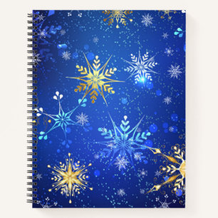 XMAS Blue Background with Golden Snowflakes Notebook