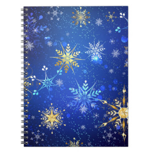 XMAS Blue Background with Golden Snowflakes Notebook