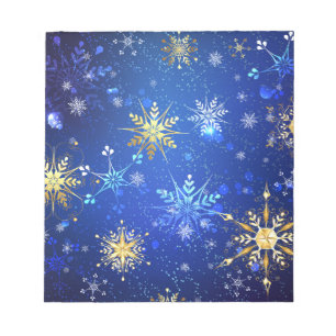 XMAS Blue Background with Golden Snowflakes Notepad
