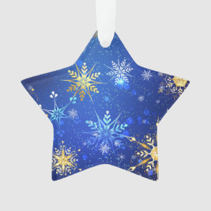 XMAS Blue Background with Golden Snowflakes Ornament