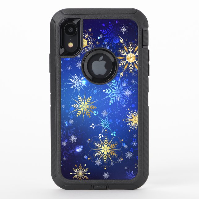 XMAS Blue Background with Golden Snowflakes Otterbox iPhone Case (Back)