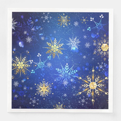 XMAS Blue Background with Golden Snowflakes Paper Dinner Napkins