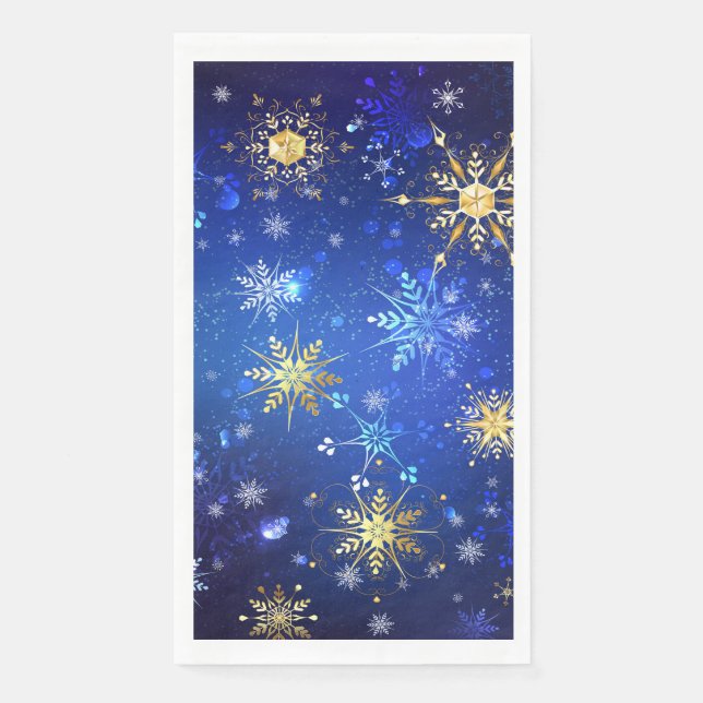 XMAS Blue Background with Golden Snowflakes Paper Guest Towels (Front)