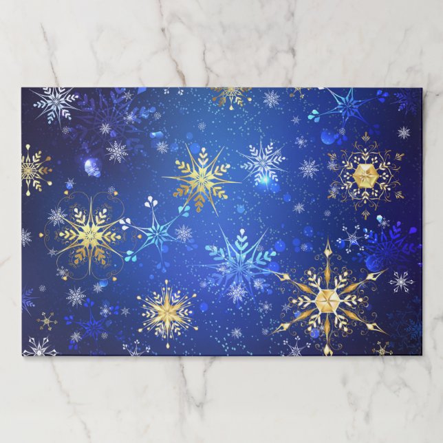 XMAS Blue Background with Golden Snowflakes Paper Pad (Front)
