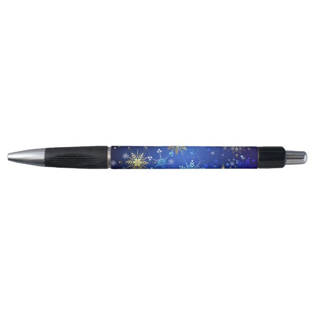 XMAS Blue Background with Golden Snowflakes Pen (Front)