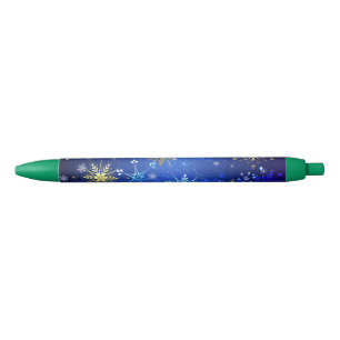 XMAS Blue Background with Golden Snowflakes Pen