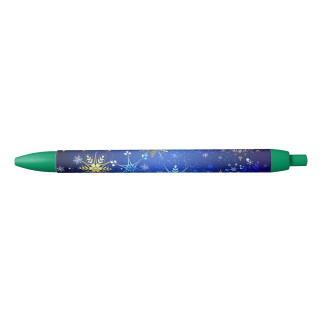 XMAS Blue Background with Golden Snowflakes Pen (Front)