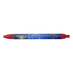 XMAS Blue Background with Golden Snowflakes Pen