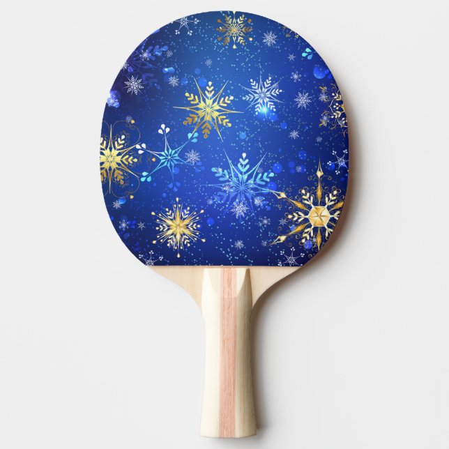 XMAS Blue Background with Golden Snowflakes Ping Pong Paddle (Front)